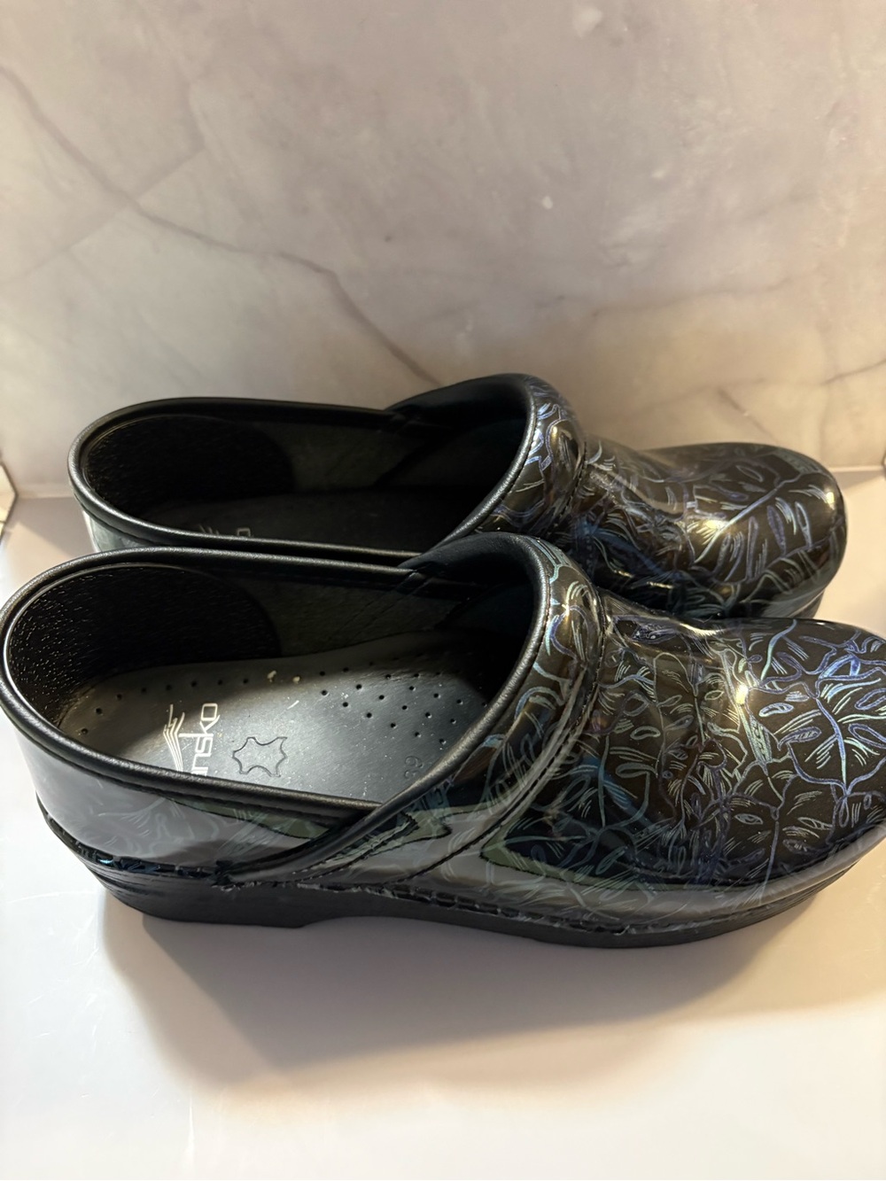Dansko Black Iridescent Floral-Print Clog